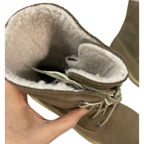 New Timberland Waterproof Taupe Suede Fold Down Teddy Fleece Boots Size 7 - Picture 7 of 10